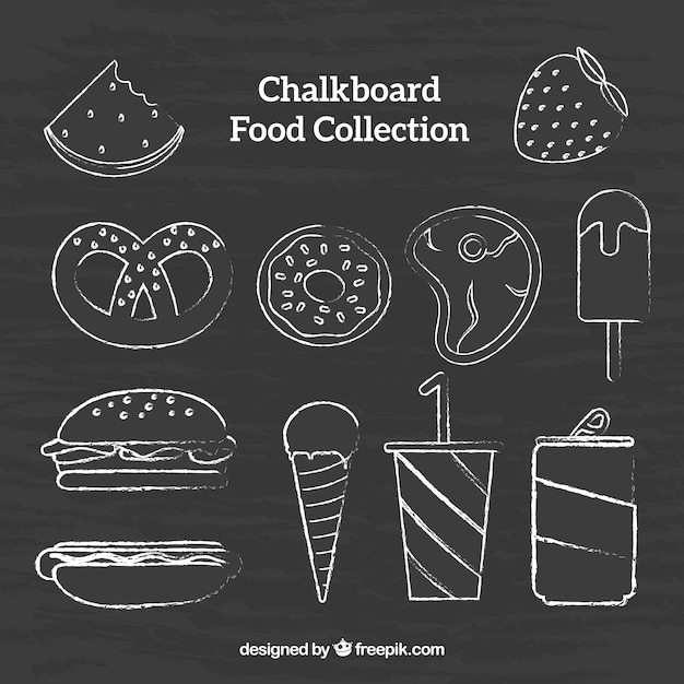 Free vector collection of food in chalkboard style