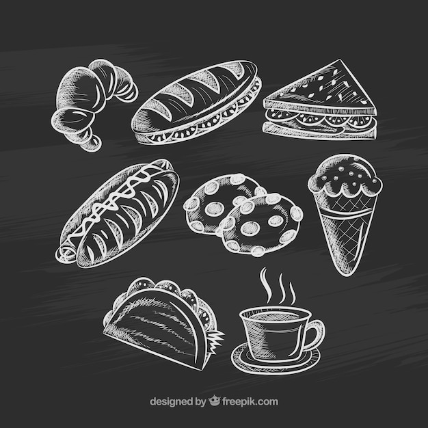 Free vector collection of food elements in chalk style