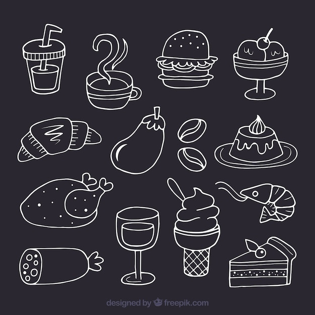 Collection of foodstuff in chalk style