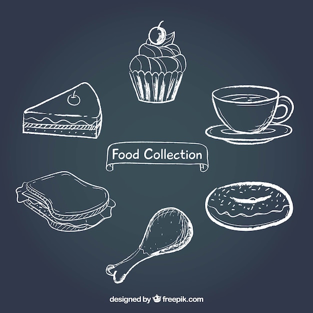 Collection of foodstuff in chalkboard style