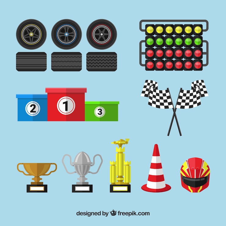 Free Vector collection of formula 1 elements in flat style