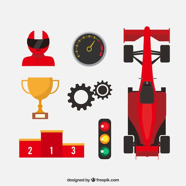 Free vector collection of formula 1 elements in flat style