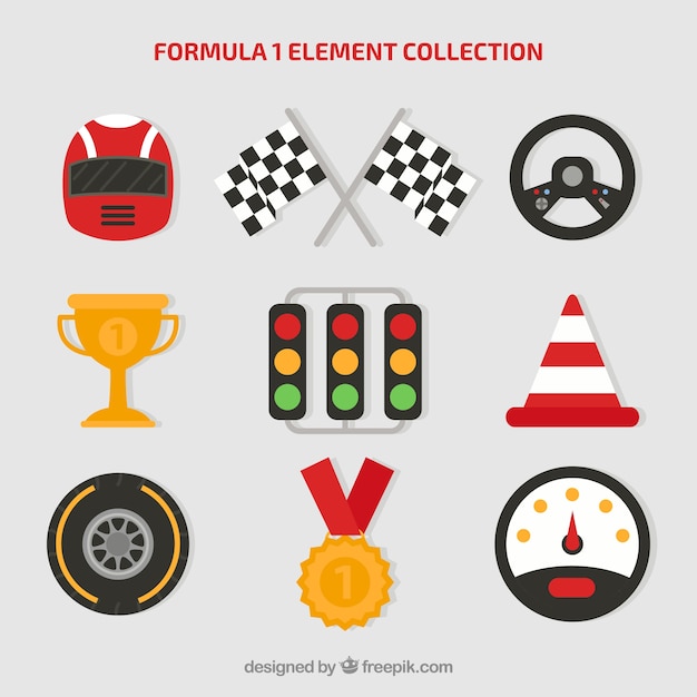 Raccolta di elementi di formula 1 in stile piano