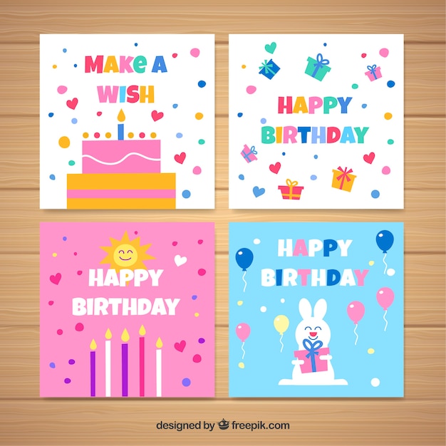 Raccolta di quattro biglietti d'auguri in design piatto