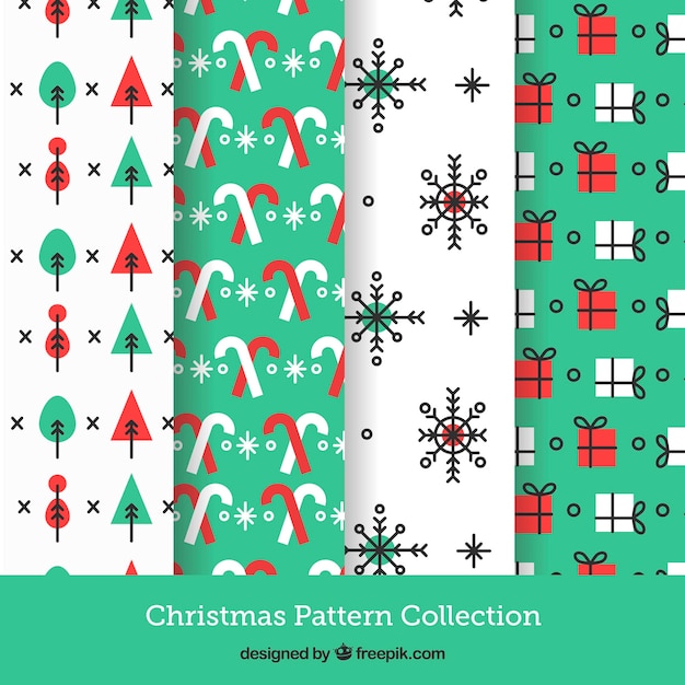 Free vector collection of four christmas patterns in white and turquoise