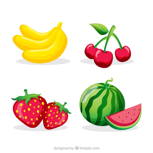 4色の果物のコレクション