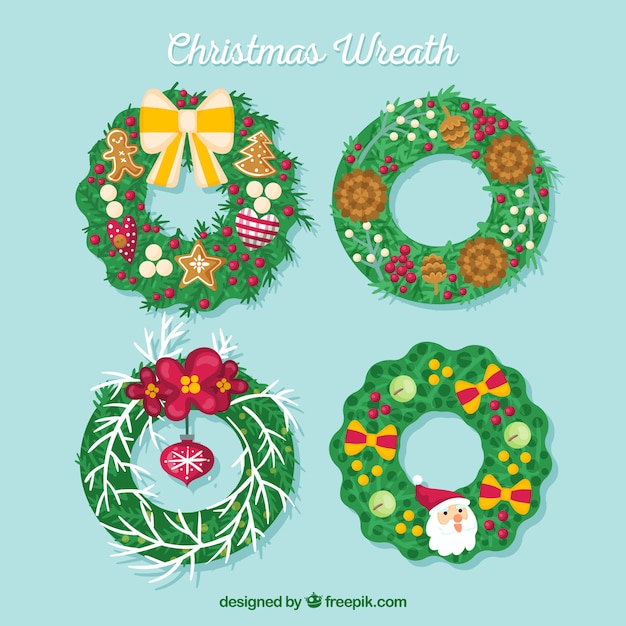 Collection of four decorated wreaths