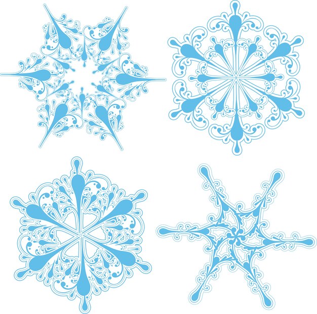Collection of four detailed snowflake designs