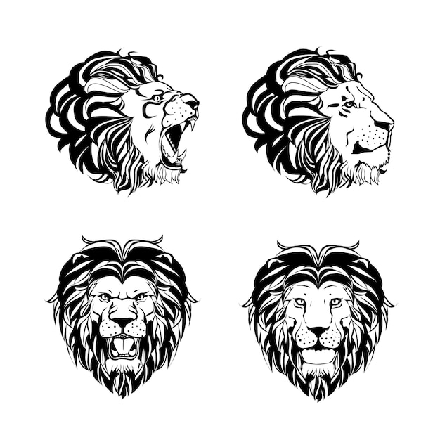 Collection of Four Engravings with Lion Head – Vector Templates