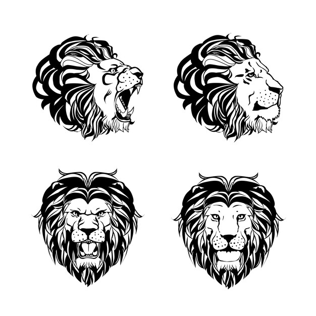 ライオンの頭を持つ4つの彫刻のコレクション