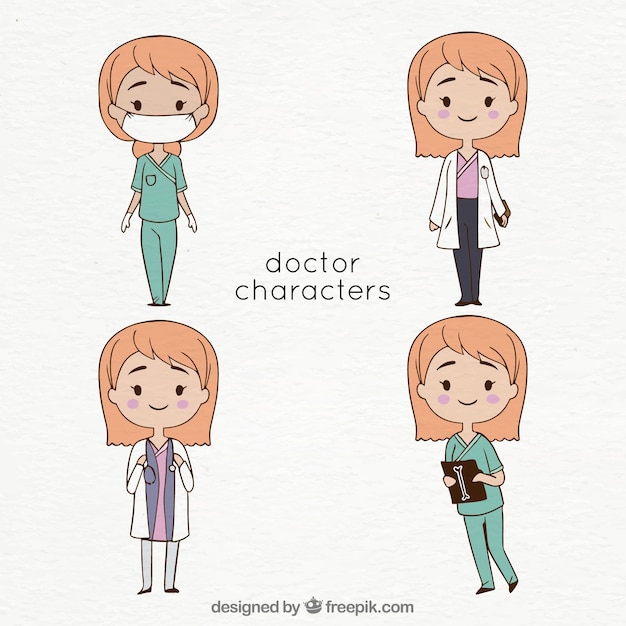 Free Vector collection of four female doctor characters