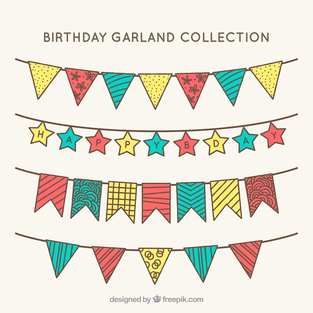 Collection of four flat birthday garlands