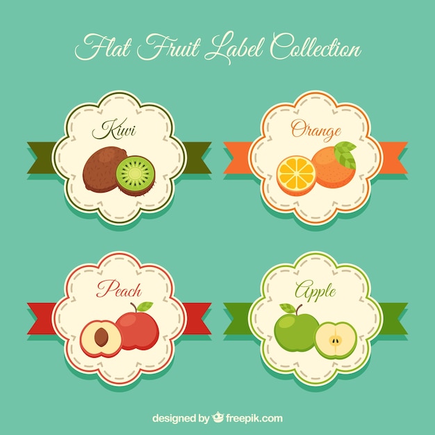 Free vector collection of four flat fruit labels