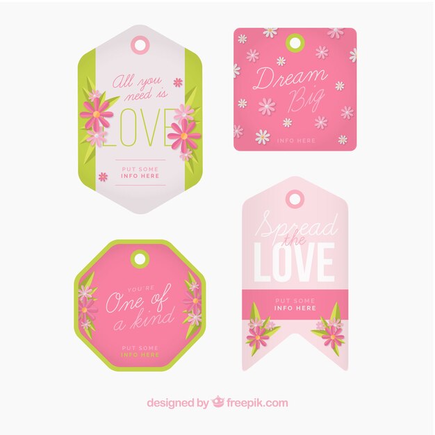 Collection of four floral tags