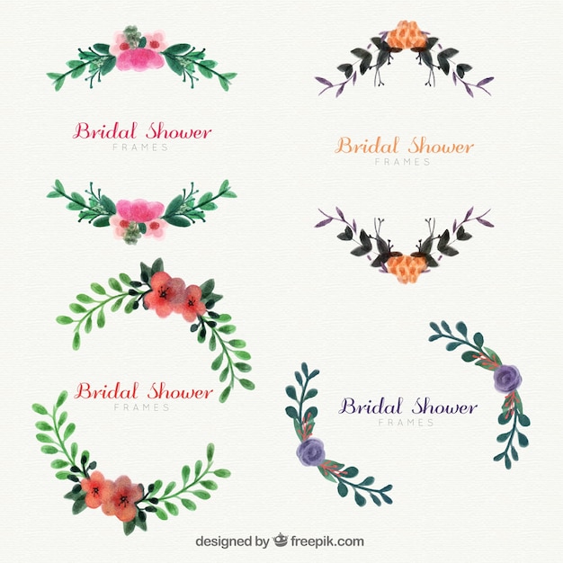 Collection of four floral wedding frames in watercolor style