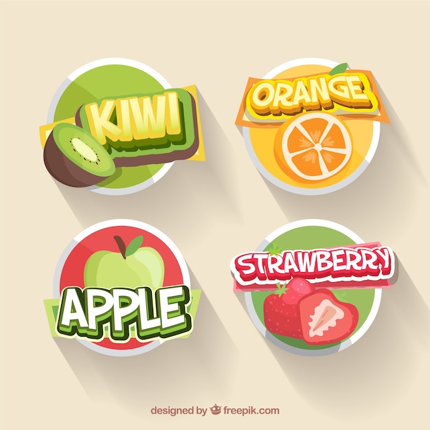 Collection of four fruit stickers in flat design