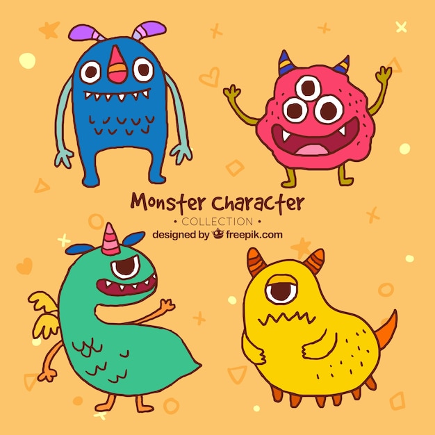 Collection of four funny monster characters