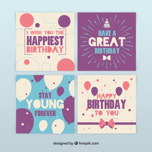 Free vector collection of four hand drawn birthday cards