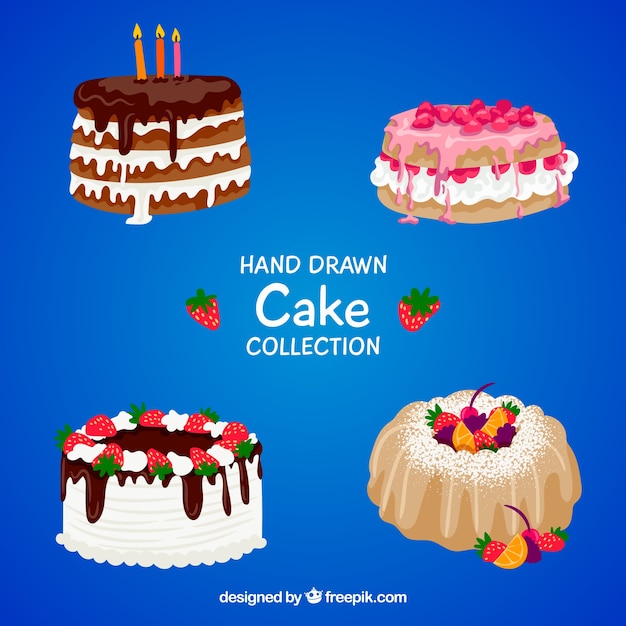 Free vector collection of four hand drawn cakes