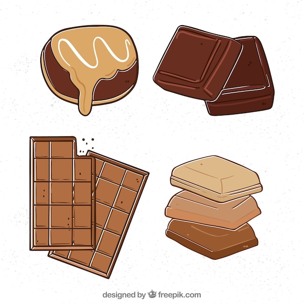Vettore gratuito raccolta di quattro barrette di cioccolato disegnati a mano
