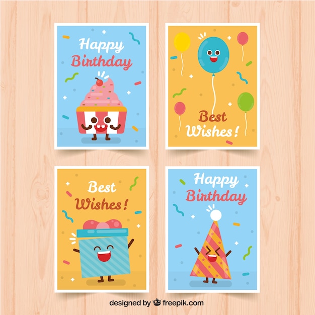 Collection of four happy birthday cards