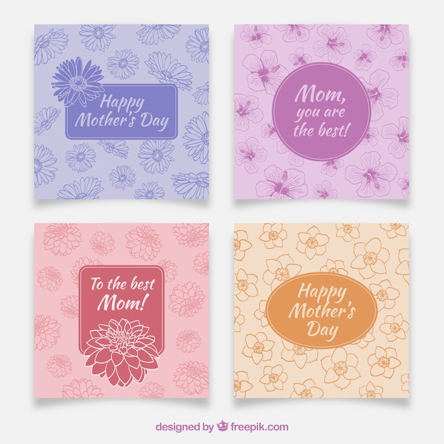 Коллекция открыток дня четыре матери с красивыми цветами