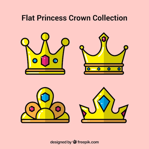 Collection of four princess crowns in flat design