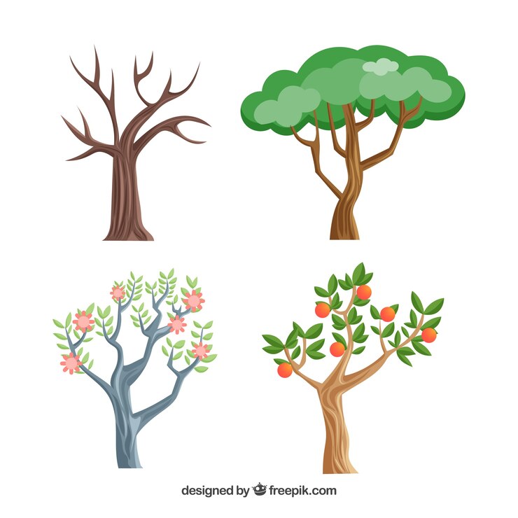 Free Vector collection of four trees