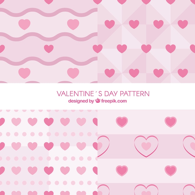 핑크 톤에서 4 개의 발렌타인 패턴의 컬렉션