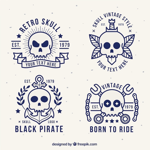 Free Vector collection of four vintage skull logos