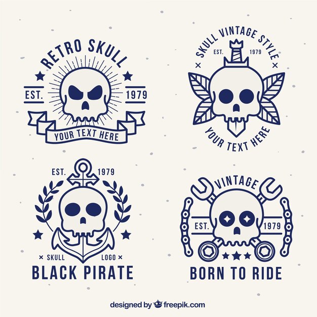 collection of four vintage skull logos