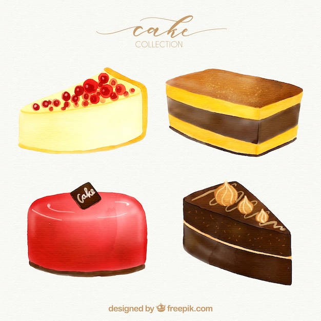 Collection of four watercolor cakes