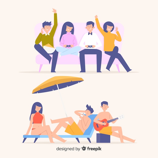 Free vector collection of friends spending time together