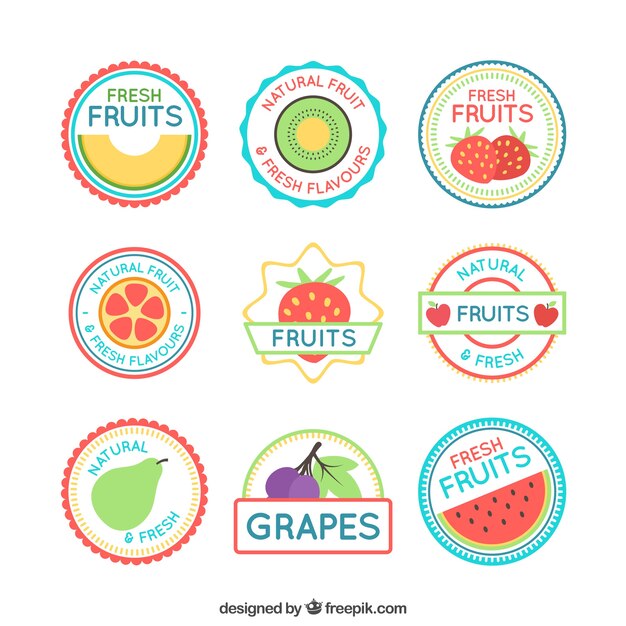 Collection of fruit labels in flat design