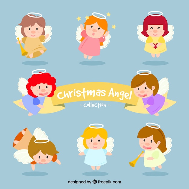 Collection of funny angels christmas characters