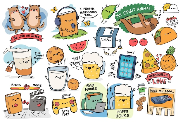 Free Vector collection of funny doodles