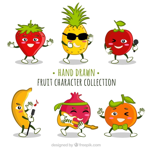 Collection of funny fruit characters