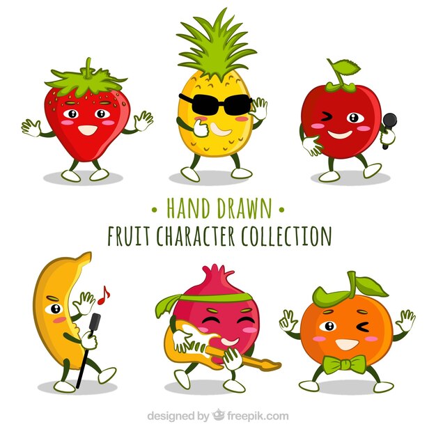 面白い果物のキャラクターのコレクション