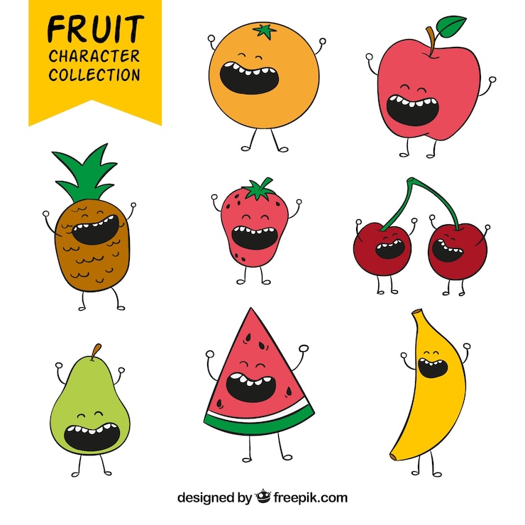 Free Vector collection of funny hand drawn characters of fruits
