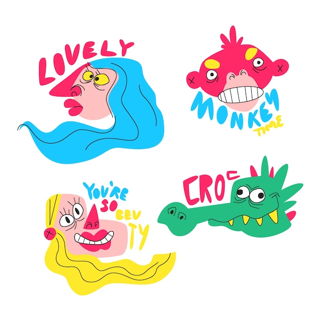 Collection of funny hand drawn stickers