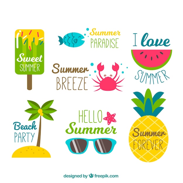 Free vector collection of funny summer stickers