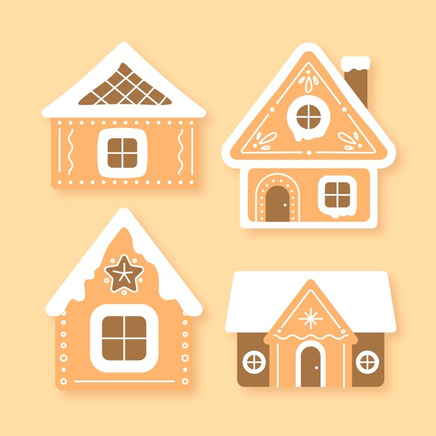 Collection of gingerbread house in flat design