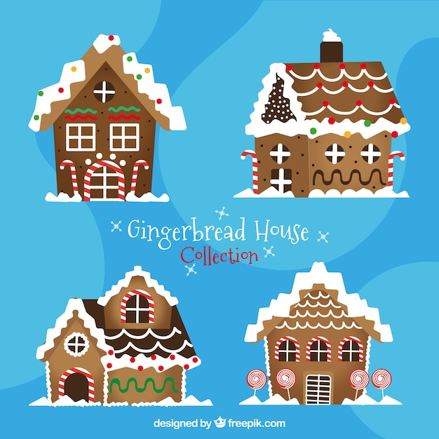 Collection of gingerbread houses on a blue background