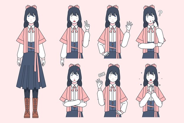Premium Vector Little Japanese Couple Girls Kawaii With Flowers Characters