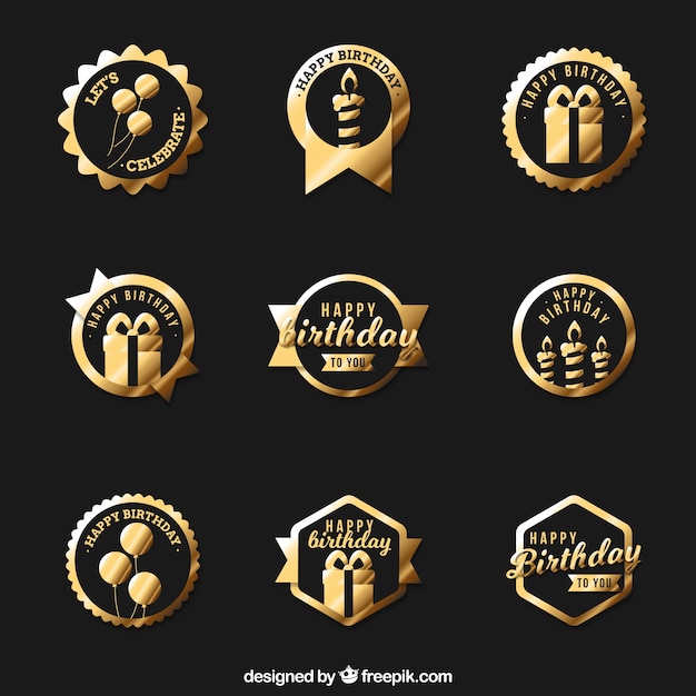 Vettore gratuito collezione di badge di compleanno d'oro