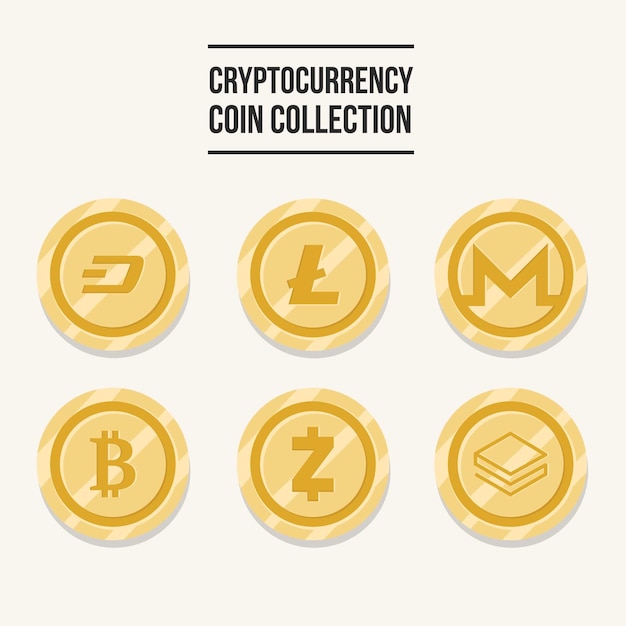 Free vector collection of golden cryptocurrency coins