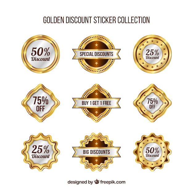 Free vector collection of golden discount stickers