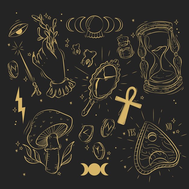 collection of golden esoteric elements
