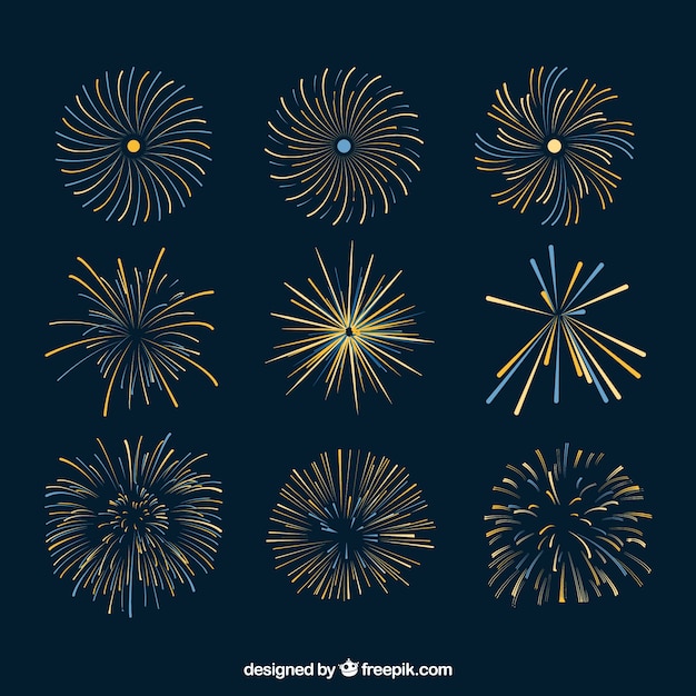 Collection of golden fireworks