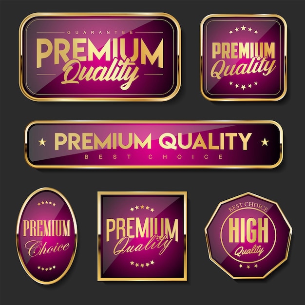 Collection of golden glossy badges and labels retro design
